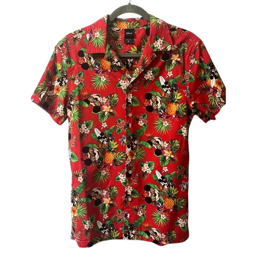 Disney Mickey Mouse Hawaiian Shirt red base Size Small #10231
